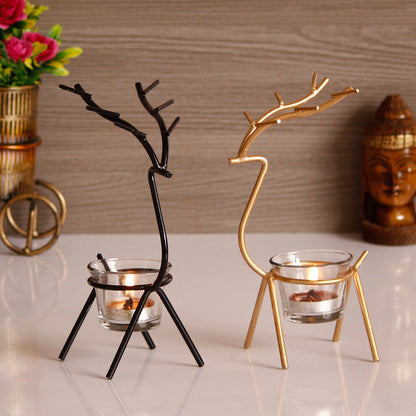 Set of 2 Deer Shape Decorative Handcrafted Metal Tea Light Holder