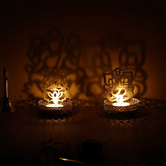 Lord Ganesha and Laxmi Shadow Tea Light Holder