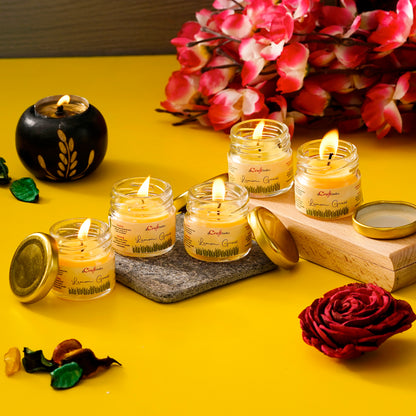 Set of 5 Lemon Grass Scented Mini Jar Candle