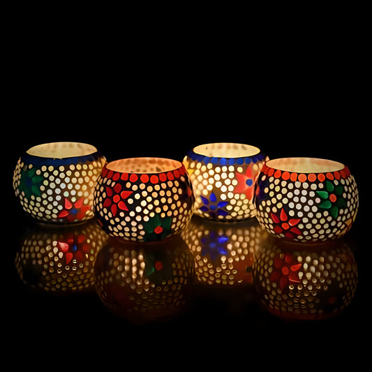 Set of 4 Mosaic Glass Decorative Tea Light Holder