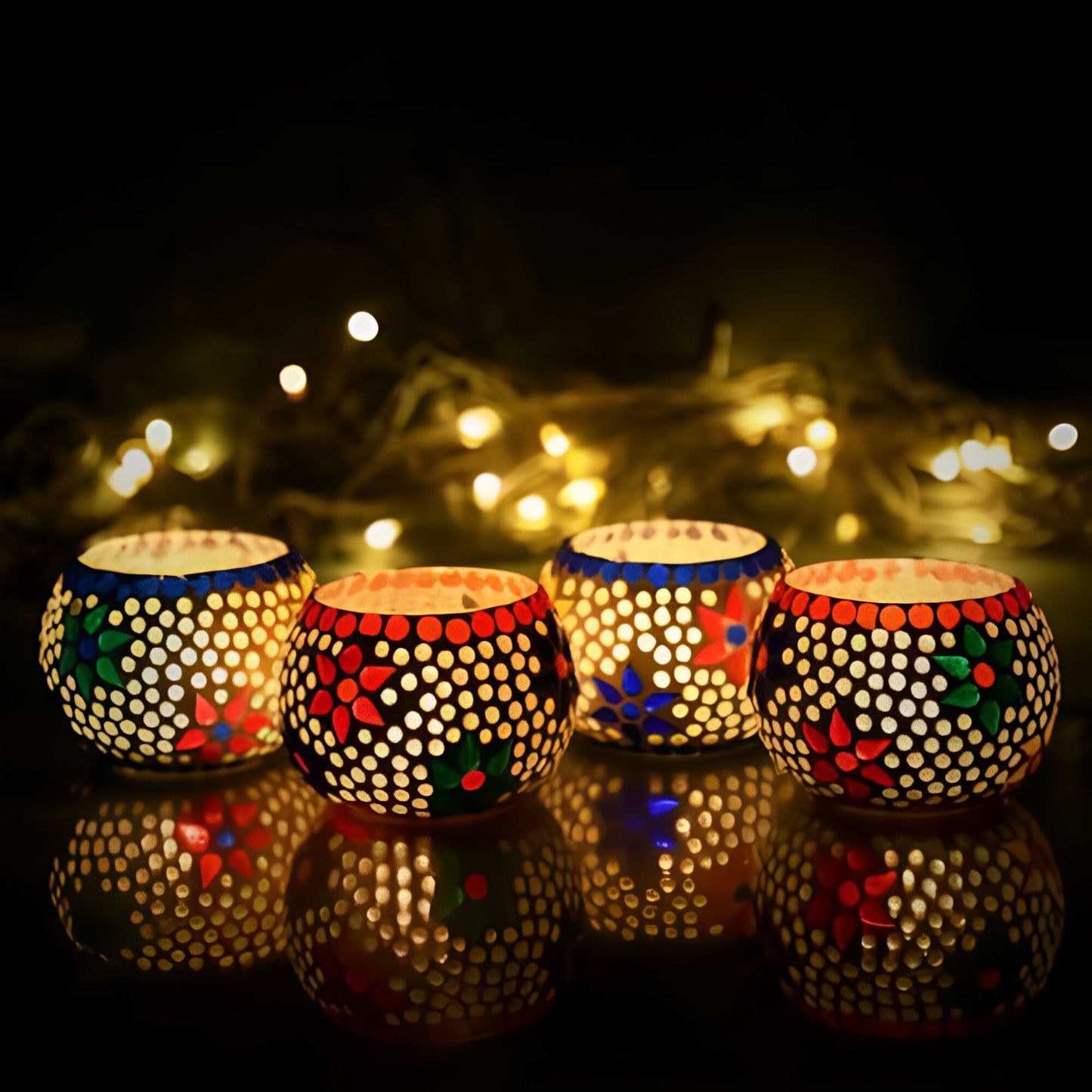 Set of 4 Mosaic Glass Decorative Tea Light Holder